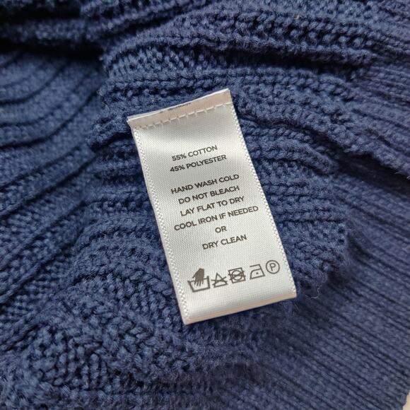 Lilla P Ruffle Eyelet Collar Stretchy Knit Cotton Sweater XS Navy Blue Preppy - Picture 7 of 10